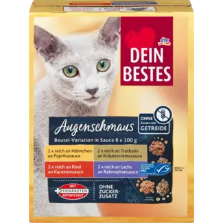 Dein Bestes Dein Bestes Natvoer Kat Met Kip, Zalm, Rund & Kalkoen In Saus, Multipack (8x100 G)