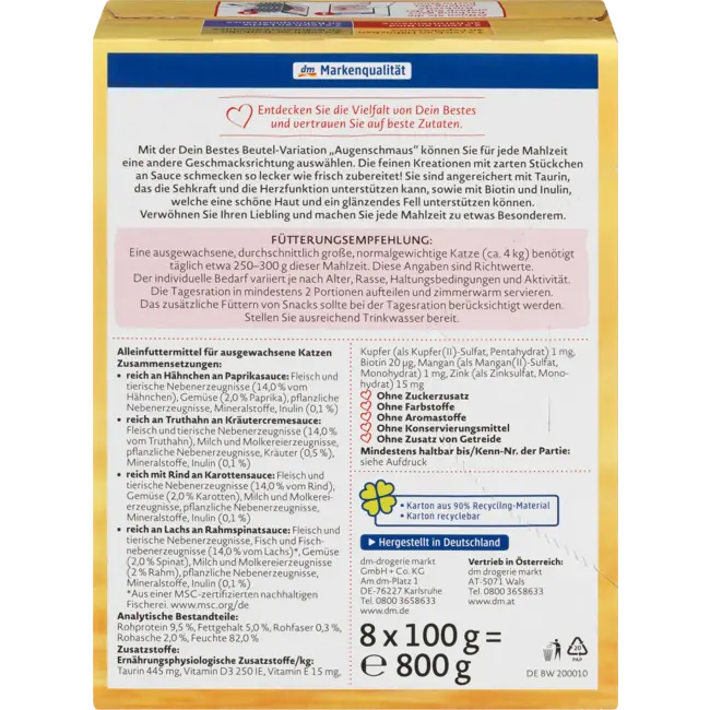 Dein Bestes Natvoer Kat Met Kip, Zalm, Rund & Kalkoen In Saus, Multipack (8x100 G) 800 g