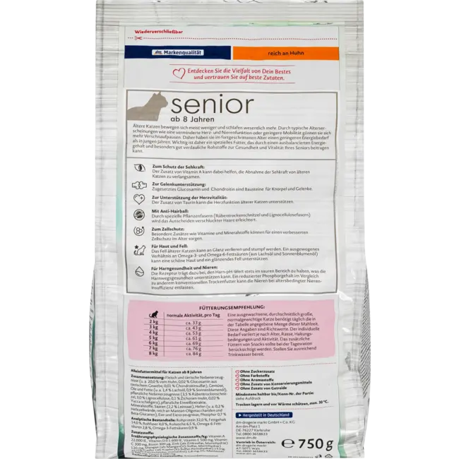 Dein Bestes Droogvoer Kat Met Kip, Senior 750 g