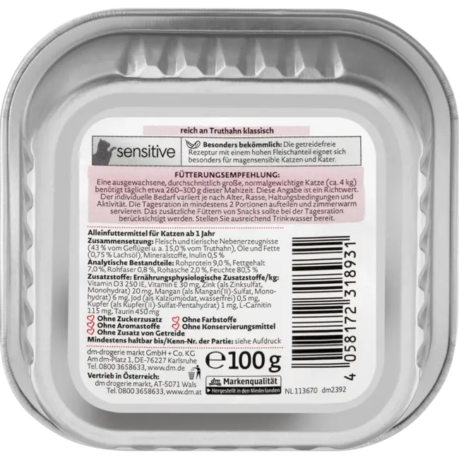 Dein Bestes Natvoer Kat Sensitive Met Kalkoen 100 g