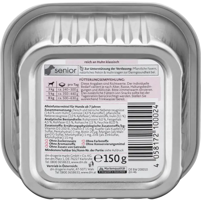 Dein Bestes Natvoer Hond Met Kip & Aardappelen, Senior 150 g