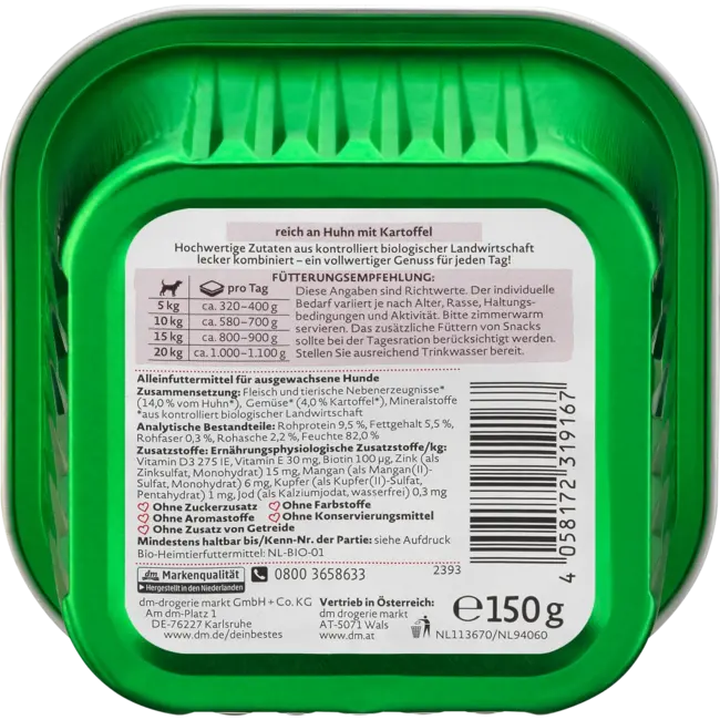 Dein Bestes Natvoer Hond Met Biologische Kip & Aardappel 150 g