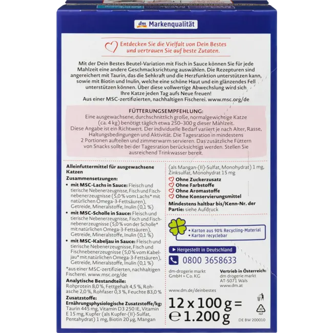 Dein Bestes Natvoer Kat Met Vis, Msc-gecertificeerd, Multipack (12x100 G) 1.2 kg