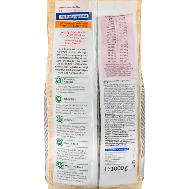 Dein Bestes Droogvoer Hond Met 60% Verse Kip & Aloë Vera, Verliefd Op De Natuur 1000 g