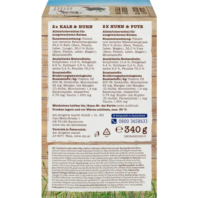 Dein Bestes Natvoer Kat, Kalf & Kip En Kip & Kalkoen, Boerderijwinkel Multipack (4x85 G) 340 g