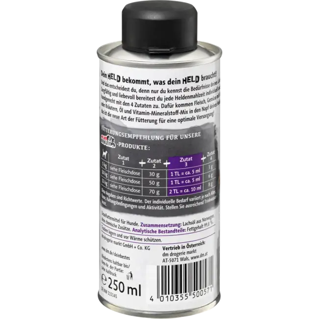 Dein Bestes Voedingssupplement Hond Pure Zalmolie, Heldenmaaltijd 250 ml