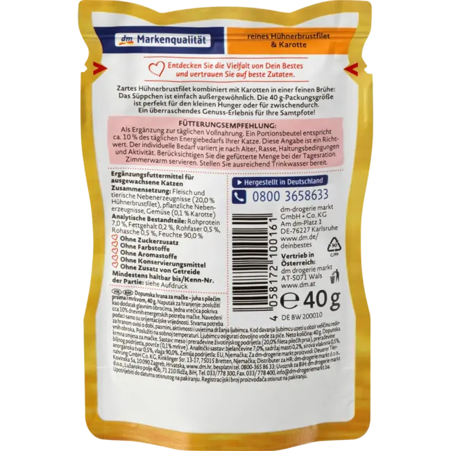 Dein Bestes Natvoer Kat, Soep Met Kipfilet & Wortel, De Soep 40 g