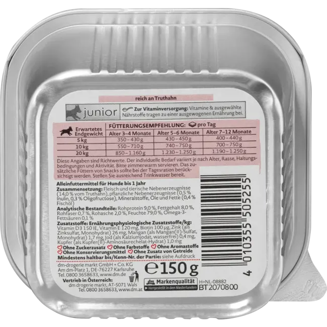 Dein Bestes Natvoer Hond Puppy Met Kalkoen, Junior 150 g