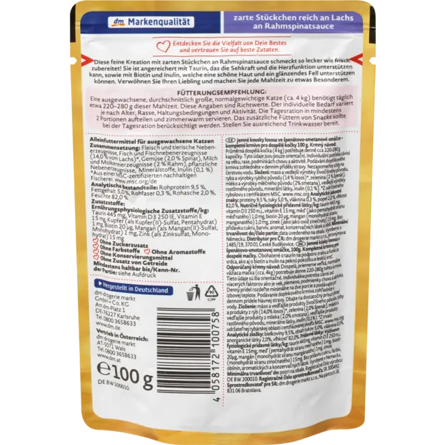 Dein Bestes Natvoer Kat Met Zalm & Roomspinazie Saus, Lust Voor Het Oog 100 g