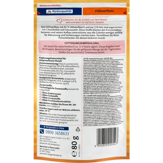 Dein Bestes Hondensnoepje Kippenfilets, Exquisit 80 g