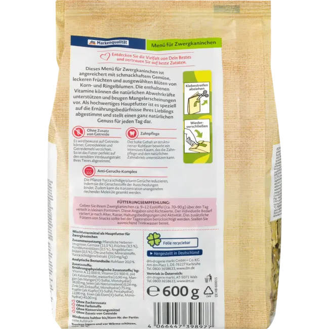 Dein Bestes Verliefd Op De Natuur Menu Dwergkonijnen Graanvrij 600 g