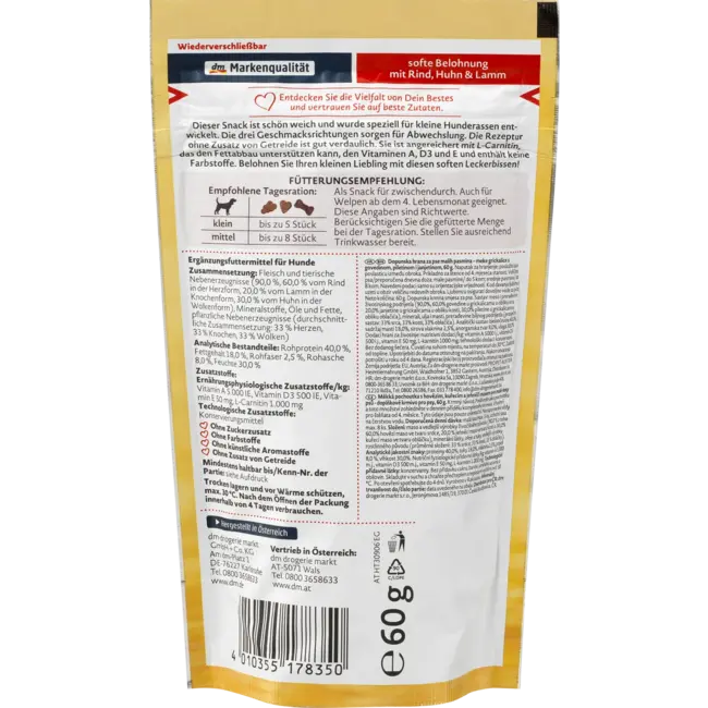 Dein Bestes Hondensnoepjes Zachte Beloning Met Rundvlees, Kip & Lam 60 g