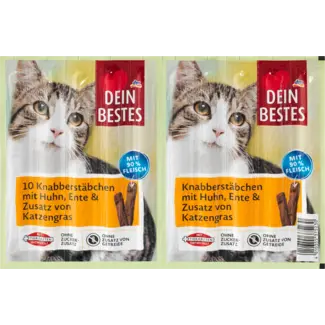 Dein Bestes Dein Bestes Kattensnack Knabbelstaafjes Met Kip, Eend & Kattengras (10 Stuks)