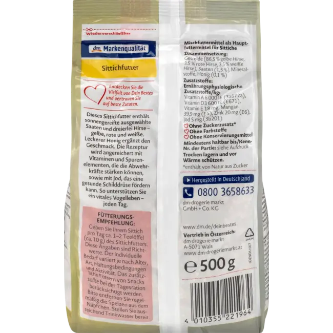 Dein Bestes Vogelvoer Met Vitamines, Jodium & Honing 500 g