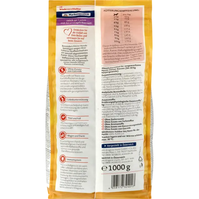 Dein Bestes Droogvoer Hond Met Lam & Granaatappelpitjes Voor Kleine Honden 1 kg