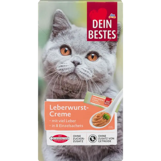 Dein Bestes Kattensnack Leverworstcrème Met Lever 8 Stuks 80 g