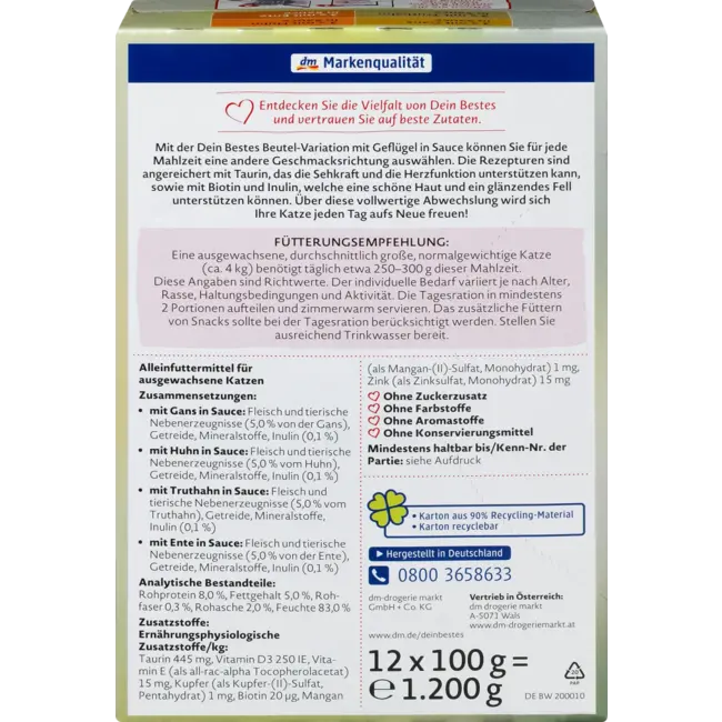 Dein Bestes Natvoer Kat Gevogelte In Saus Multipack (12x100 G) 1200 g