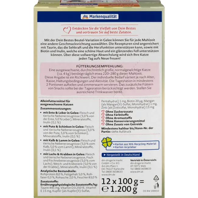 Dein Bestes Natvoer Kat Met Eend, Kalf, Kalkoen, Zalm In Gelei Multipack 12x100g 1200 g