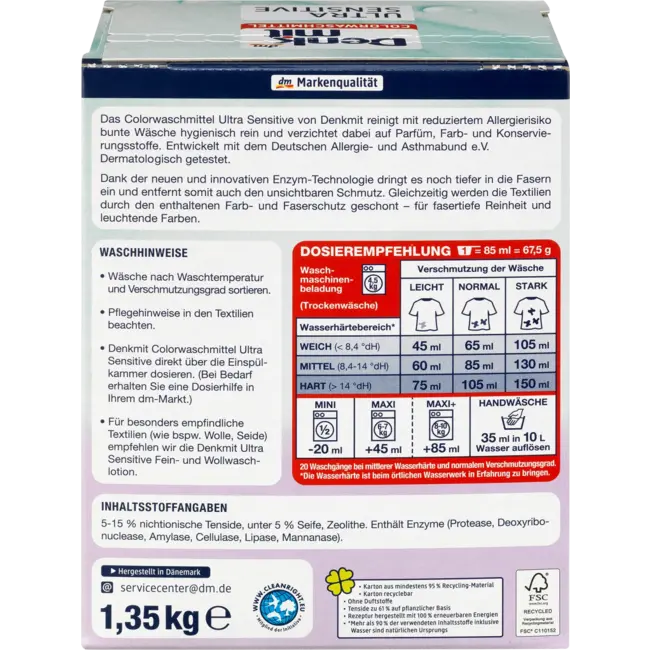 Denkmit Kleurwasmiddel Poeder Ultra Sensitive 20 Wl