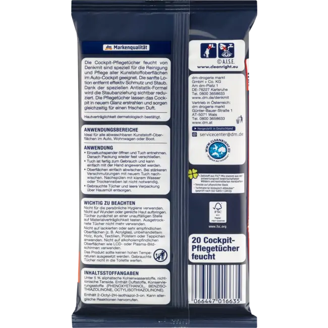 Denkmit Vochtige Reinigingsdoekjes Voor Autoverzorging 20 St