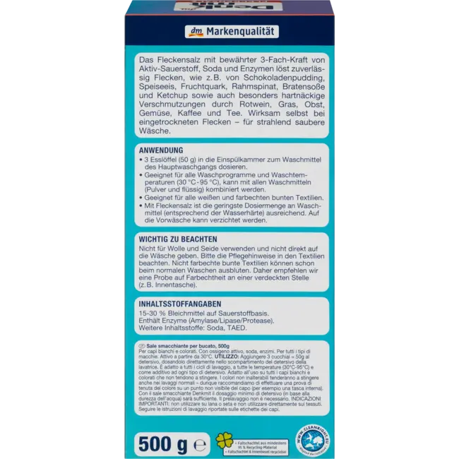 Denkmit Vlekverwijderaar Zout Voor Wit & Gekleurd Wasgoed 500 g