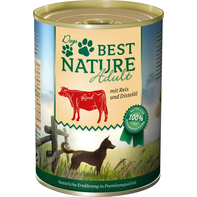 Dogs Best Nature Natvoer Voor Honden, Volwassenen, Rundvlees, Rijst En Saffloerolie 400 g