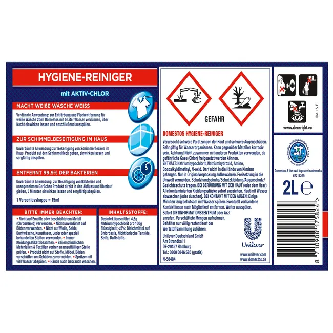Domestos Bleekmiddel & Schimmelverwijderaar Hygiënische Reiniger 2 l