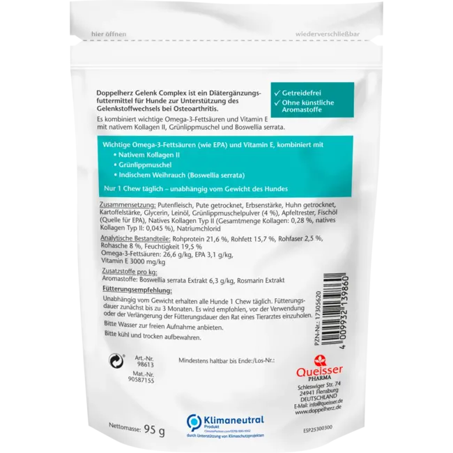 Doppelherz Voedingssupplement Hond, Gewrichtscomplex (30 Stuks) 95 g