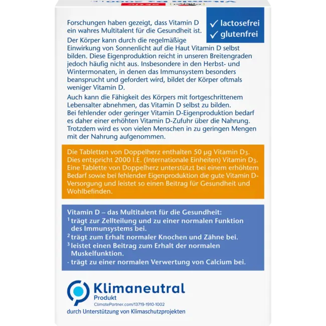 Doppelherz Vitamine D3 2000 I.E. Tabletten 50 St 20.8 g