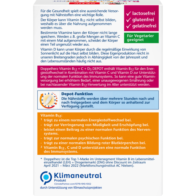Doppelherz Vitamine B12 + C + D3 Tabletten 30 Stuks 33.2 g