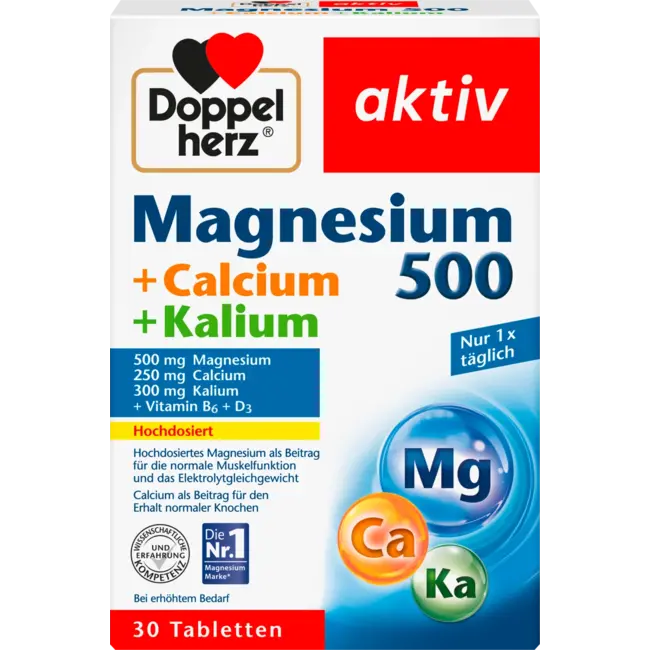 Doppelherz Magnesium 500 + Calcium + Kalium Tabletten (30 Stuks) 69.6 g