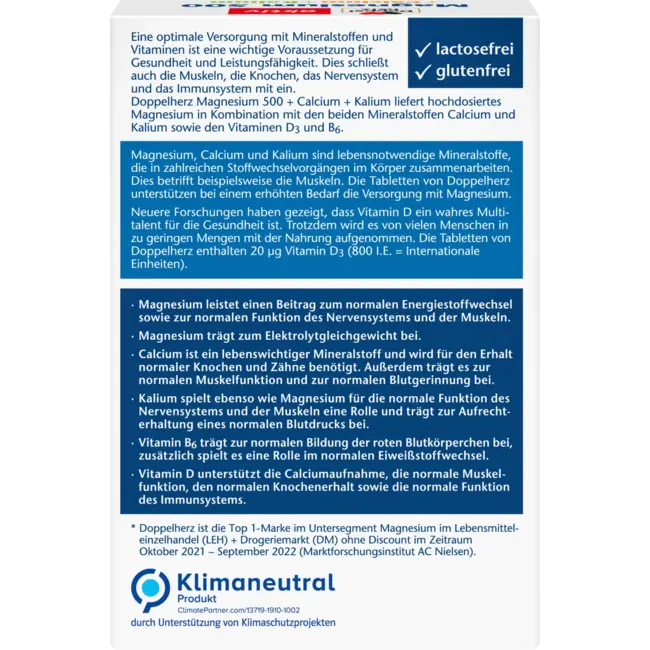 Doppelherz Magnesium 500 + Calcium + Kalium Tabletten (30 Stuks) 69.6 g