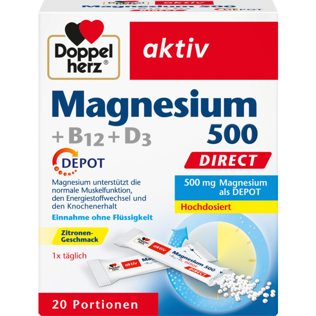 Doppelherz Magnesium 500 + B12 + D3 Direct Granules 20 St. 32 g