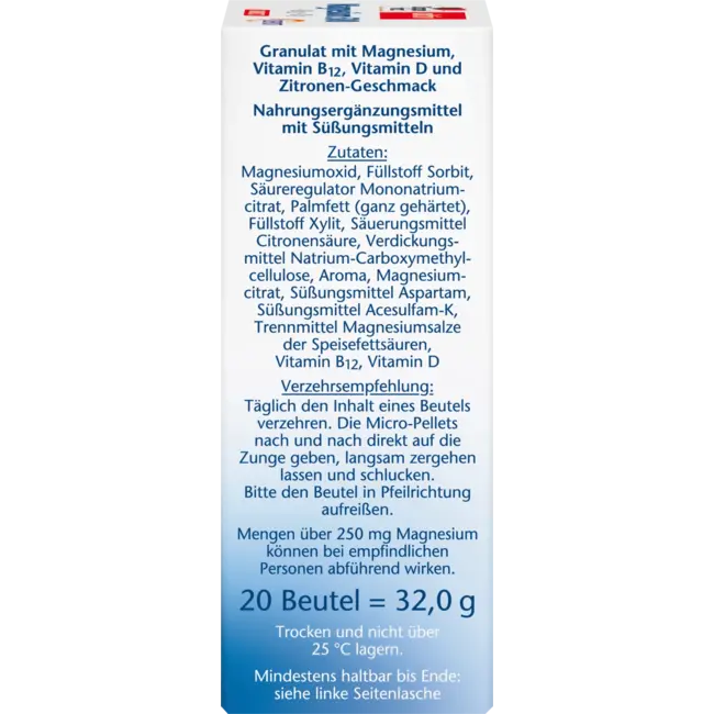 Doppelherz Magnesium 500 + B12 + D3 Direct Granules 20 St. 32 g