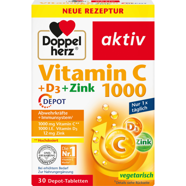 Doppelherz Vitamine C 1000 + D3 + Zink Depot Tabletten 30 Stuks 42.9 g