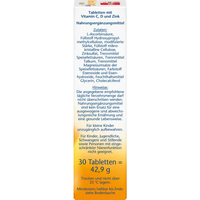 Doppelherz Vitamine C 1000 + D3 + Zink Depot Tabletten 30 Stuks 42.9 g
