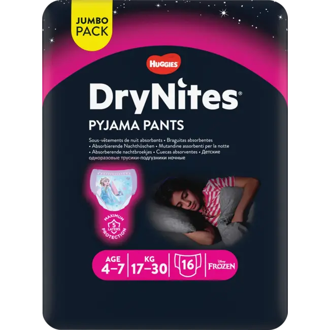 DryNites Pyjamabroek Meisjes 4-7 Jaar, Jumbopack 16 St