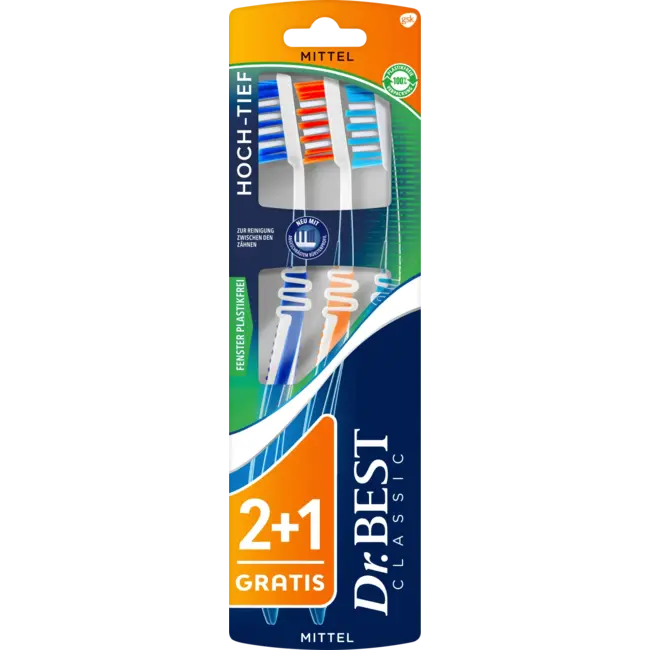 Dr. Best Tandenborstels Classic Hoog-laag Medium Voordeelverpakking (2+1 Gratis) 3 St