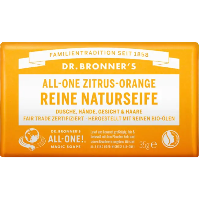 Dr.Bronner's Zeepstuk Pure Natuurlijke Zeep All One Citrus & Sinaasappel 35 g