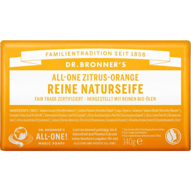 Dr.Bronner's Zeepstuk Pure Natuurlijke Zeep All One Citrus & Sinaasappel 140 g