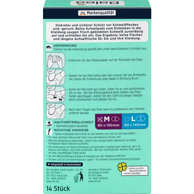 Balea Deo Okselpads Maat M 14 St