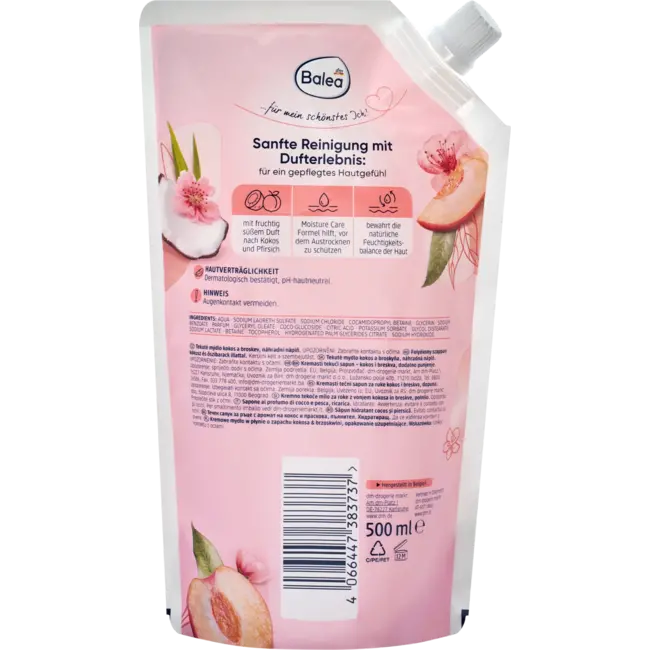 Balea Balea Crème Zeep Perzik & Kokos NF 500 ml