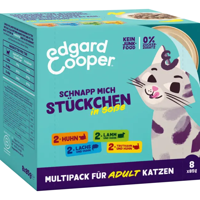 Edgard & Cooper Natvoer Kat Met Kip, Zalm, Lam & Kalkoen In Saus, Multipack (8x85 G) 680 g
