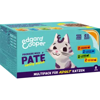 Edgard & Cooper Edgard & Cooper Natvoer Kat Met Kip Zalm, Lam & Kalkoen, Paté Multipack (8x85 G)