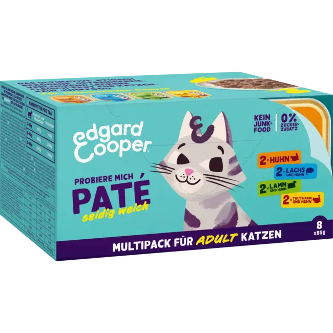 Edgard & Cooper Natvoer Kat Met Kip Zalm, Lam & Kalkoen, Paté Multipack (8x85 G) 680 g