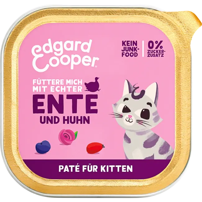 Edgard & Cooper Natvoer Kat Kitten Met Eend, Kip & Bosbessen, Junior 85 g