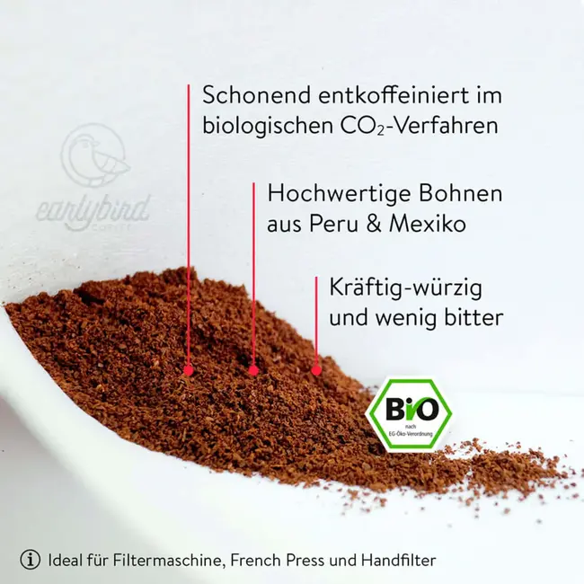 earlybird coffee Koffie, Gemalen, Cafeïnevrij 250 g
