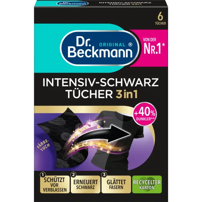 Dr. Beckmann Kleurendoeken Intensief-zwart 2in1 6 St