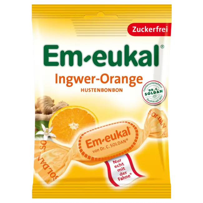 Em-eukal Bonbon, Gember-sinaasappel, Suikervrij 75 g