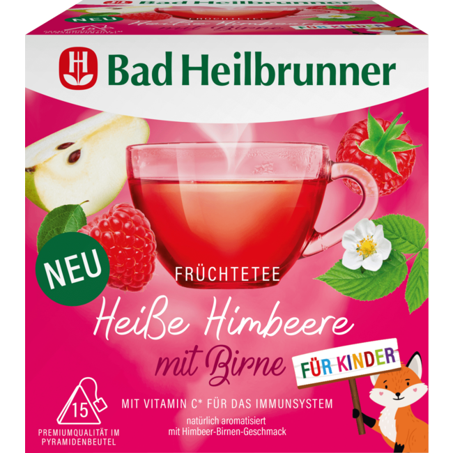 Bad Heilbrunner Vruchtenthee Hete Framboos Met Peer Voor Kinderen (15 Zakjes) 37.5 g